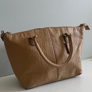 U.S. Polo Assn Tan Embossed Tote Bag Preppy Work Laptop Purse Neutral